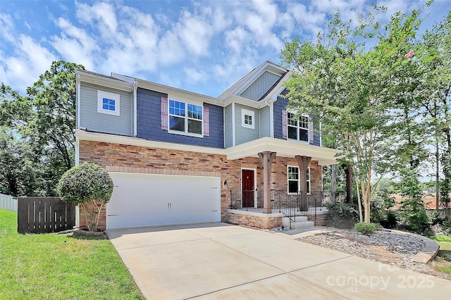 10304 Ebbets Rd, Charlotte, NC 28273 - craftsman-style home featuring covered porch, a garage, driveway, and brick siding