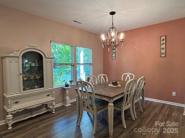 284 Old Harbor Dr, Mount Gilead, NC 27306 - dining space with dark wood-style floors and a chandelier
