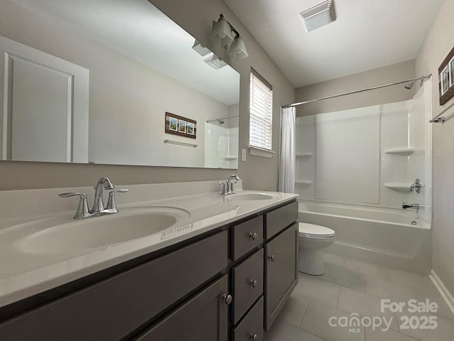 284 Old Harbor Dr, Mount Gilead, NC 27306 - bathroom featuring shower / tub combo, double vanity, and tile patterned flooring