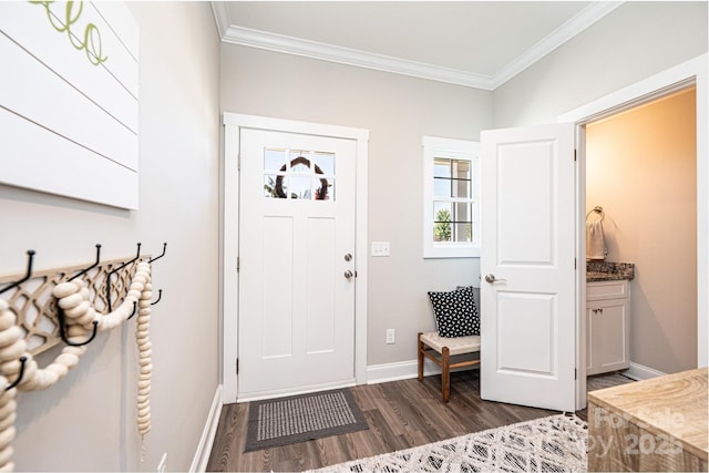 2526 Snow Creek Rd NE, Hickory, NC 28601 - foyer entrance with dark wood-style flooring and crown molding