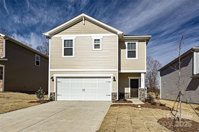 1326 31st St NE, Conover, NC 28613 - view of front of home with stone siding, concrete driveway, and an attached garage