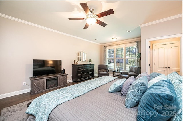 1083 Fox Chase Dr, Newton, NC 28658 - bedroom with wood finished floors, ornamental molding, and a ceiling fan
