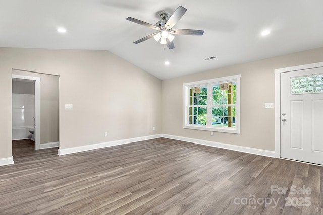 1234 Goodnight Ln, Kannapolis, NC 28081 - foyer entrance featuring a ceiling fan, wood finished floors, lofted ceiling, and recessed lighting