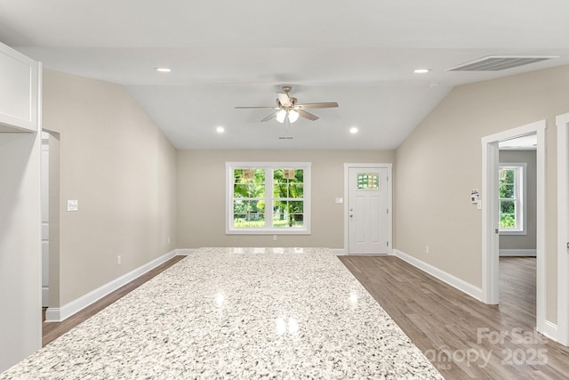 1234 Goodnight Ln, Kannapolis, NC 28081 - foyer featuring healthy amount of natural light, lofted ceiling, wood finished floors, ceiling fan, and recessed lighting