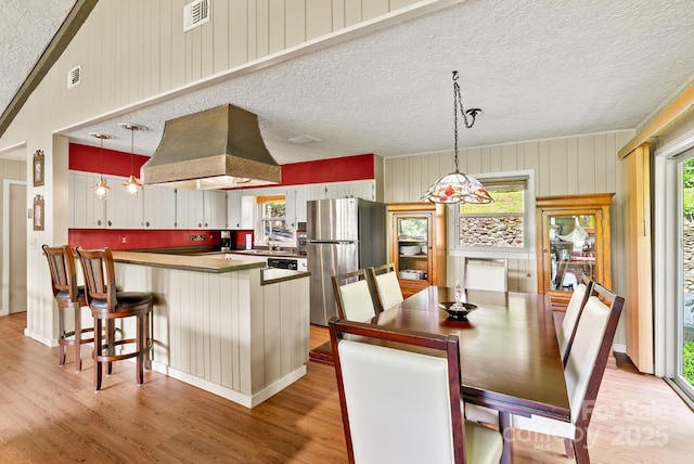 386 Country Club Dr Unit C6, Canton, NC 28716 - dining space with light wood-style floors, a textured ceiling, and wood walls
