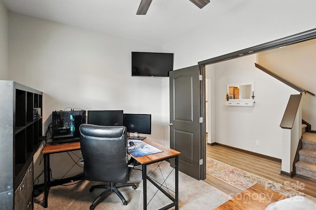 8152 Chilkoot Ln, Locust, NC 28097 - office area featuring a ceiling fan and wood finished floors