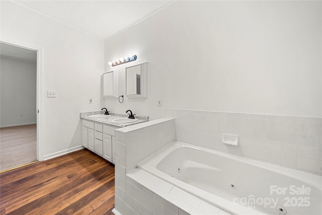 814 Carved Oak Ct, York, SC 29745 - full bathroom with a tub with jets, double vanity, and wood finished floors