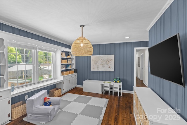 5501 Murrayhill Rd, Charlotte, NC 28210 - living area with ornamental molding and dark wood finished floors
