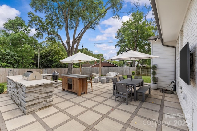 5501 Murrayhill Rd, Charlotte, NC 28210 - fenced backyard with exterior kitchen, outdoor dining area, and a patio