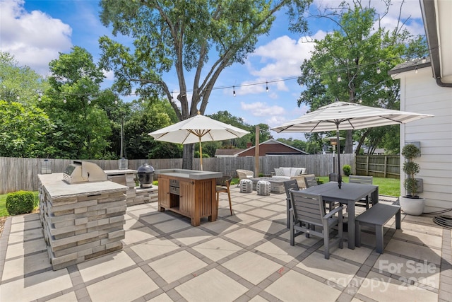 5501 Murrayhill Rd, Charlotte, NC 28210 - fenced backyard with exterior kitchen, outdoor dining space, and a patio