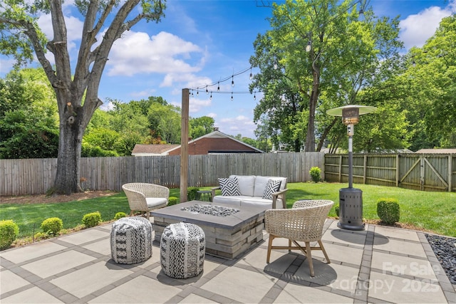 5501 Murrayhill Rd, Charlotte, NC 28210 - fenced backyard with a fire pit and a patio area