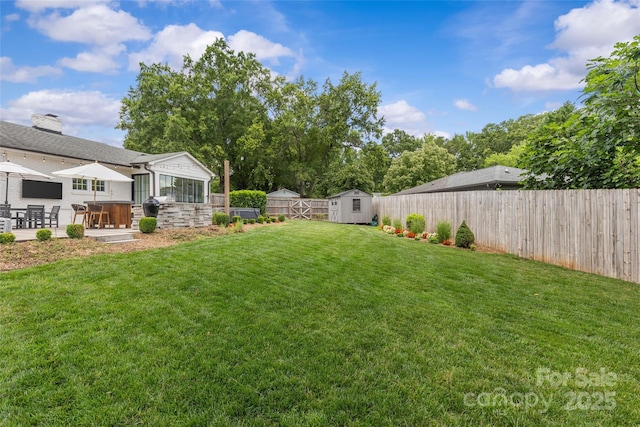 5501 Murrayhill Rd, Charlotte, NC 28210 - fenced backyard featuring a storage unit and a patio