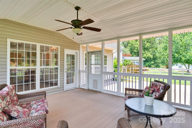 2004 Onotoa Dr, Indian Trail, NC 28079 - sunroom with vaulted ceiling, ceiling fan, and healthy amount of natural light