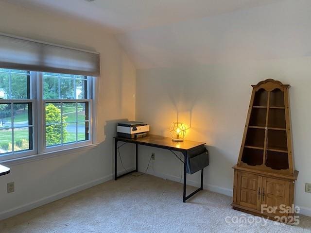 6632 Summer Darby Ln, Charlotte, NC 28270 - unfurnished office featuring vaulted ceiling and light carpet