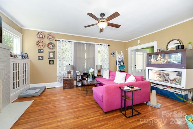 206 Mitchell Ave, Salisbury, NC 28144 - living room with ceiling fan, wood finished floors, and crown molding