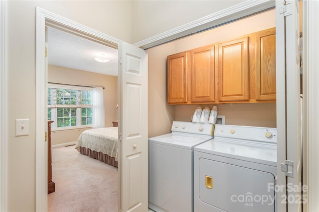 190 Shaws Creek Farm Rd, Hendersonville, NC 28739 - laundry room featuring cabinet space, washing machine and dryer, and carpet flooring