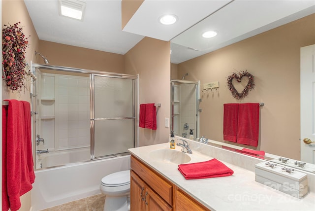 190 Shaws Creek Farm Rd, Hendersonville, NC 28739 - bathroom with vanity, tile patterned flooring, bath / shower combo with glass door, and recessed lighting