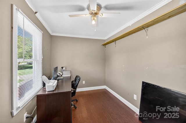106 Abbey Cir, Salisbury, NC 28147 - office area featuring wood finished floors, a ceiling fan, and ornamental molding