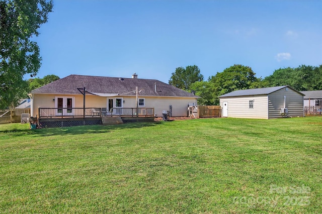 106 Abbey Cir, Salisbury, NC 28147 - back of property featuring a wooden deck, a fenced backyard, and french doors