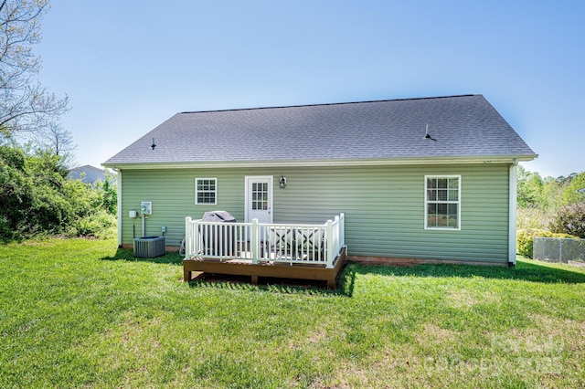 50 Serenity Ln, Hickory, NC 28601 - back of house with a wooden deck, a lawn, and a shingled roof