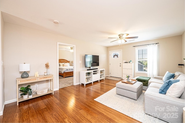 50 Serenity Ln, Hickory, NC 28601 - living room featuring ceiling fan and wood finished floors