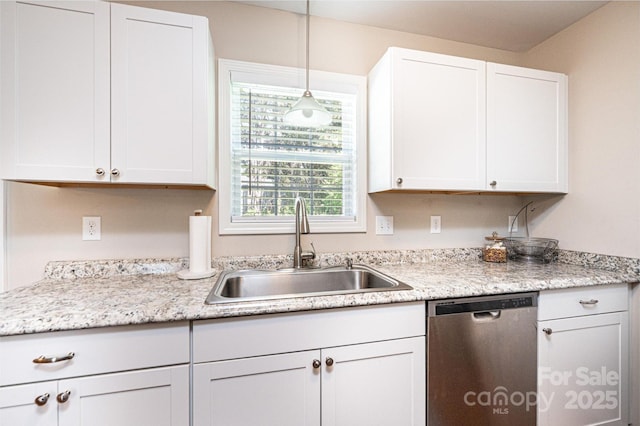 50 Serenity Ln, Hickory, NC 28601 - kitchen featuring dishwasher, light countertops, white cabinetry, and decorative light fixtures