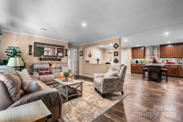 200 Vista Pointe Dr, Stony Point, NC 28678 - living room with recessed lighting, wood finished floors, a textured ceiling, and ornamental molding