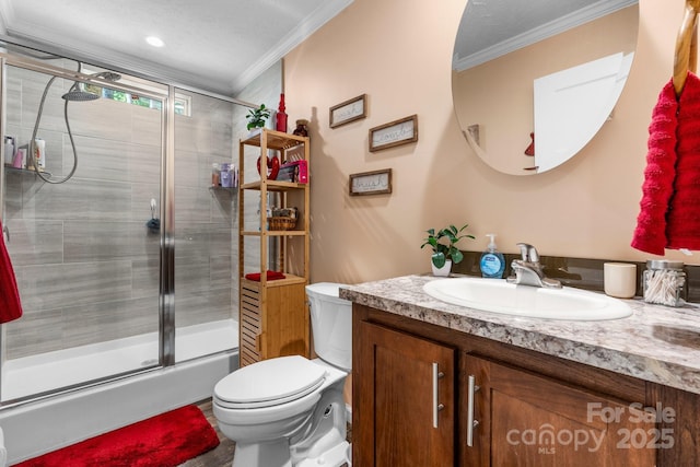 200 Vista Pointe Dr, Stony Point, NC 28678 - full bathroom with crown molding, vanity, and a shower with door