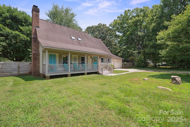 10206 Washam Potts Rd, Cornelius, NC 28031 - view of front facade with covered porch, driveway, an attached garage, a chimney, and roof with shingles