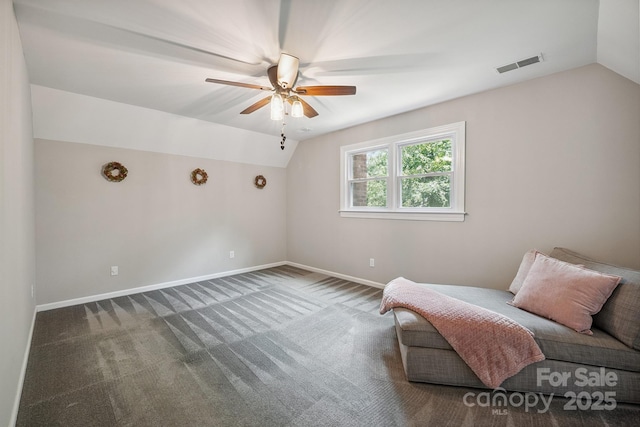 10206 Washam Potts Rd, Cornelius, NC 28031 - sitting room featuring lofted ceiling, ceiling fan, and carpet flooring