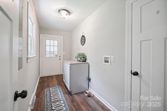 10206 Washam Potts Rd, Cornelius, NC 28031 - entryway featuring dark wood finished floors and baseboards