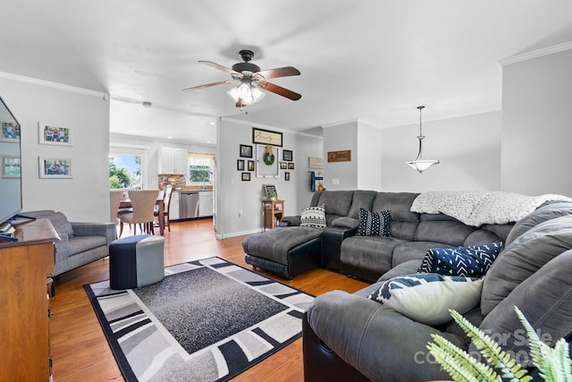 3651 16th St NE, Hickory, NC 28601 - living area featuring crown molding, ceiling fan, and light wood-style flooring