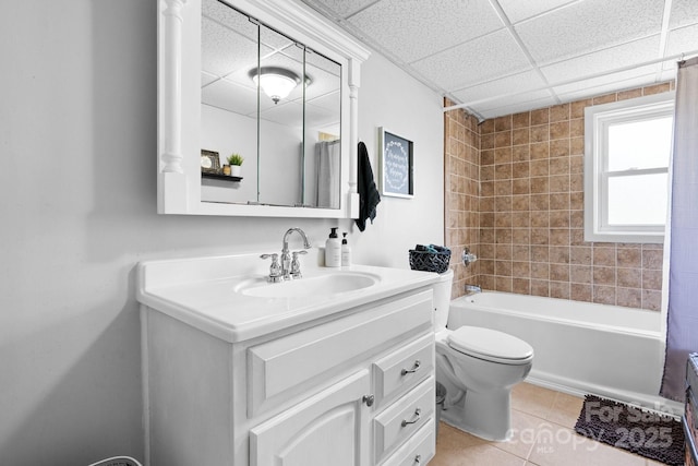 3651 16th St NE, Hickory, NC 28601 - full bath with a paneled ceiling, vanity, shower / tub combo with curtain, and tile patterned floors
