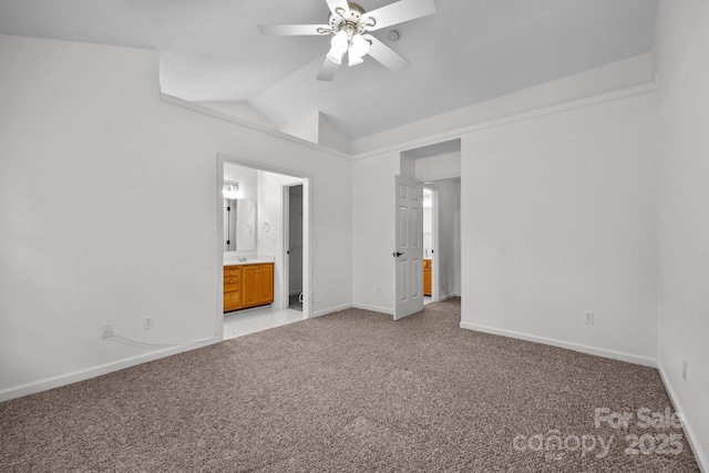 385 Glensprings Dr Unit 269, Fletcher, NC 28732 - unfurnished bedroom with light carpet, ensuite bath, vaulted ceiling, and ceiling fan