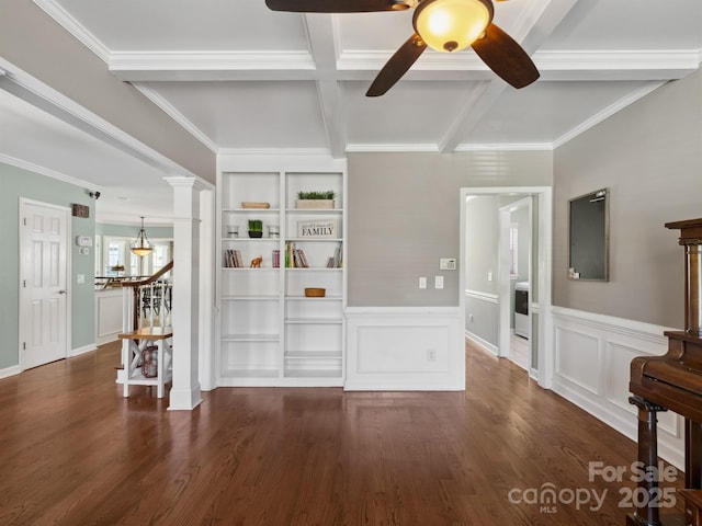 165 Cottontail Ln SE, Concord, NC 28025 - foyer entrance featuring a ceiling fan, coffered ceiling, wood finished floors, beamed ceiling, and crown molding