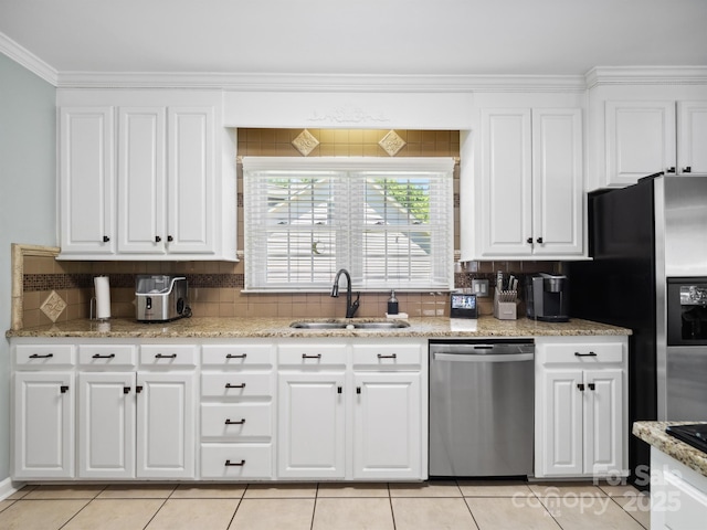 165 Cottontail Ln SE, Concord, NC 28025 - kitchen featuring dishwasher, decorative backsplash, white cabinetry, and ornamental molding