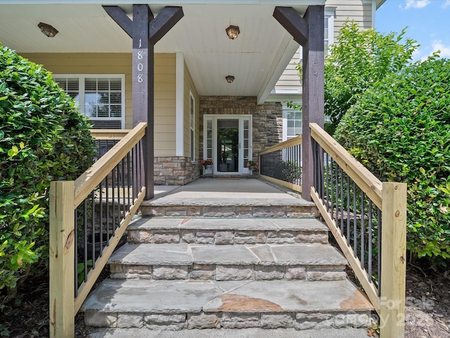 1808 Mill Chase Ln, Waxhaw, NC 28173 - doorway to property with a porch and stone siding