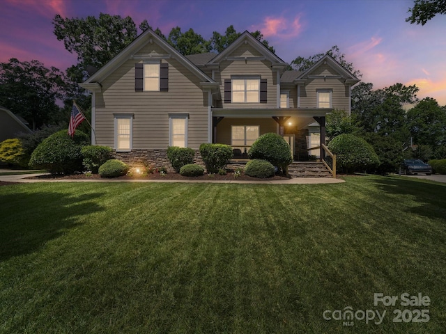 1808 Mill Chase Ln, Waxhaw, NC 28173 - view of front of house with a front lawn, covered porch, and stone siding
