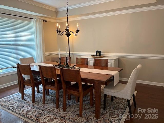 1808 Mill Chase Ln, Waxhaw, NC 28173 - dining space featuring a chandelier, dark wood finished floors, plenty of natural light, and crown molding