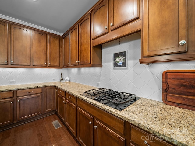 1808 Mill Chase Ln, Waxhaw, NC 28173 - kitchen with stovetop with downdraft, dark wood-style flooring, and light stone countertops