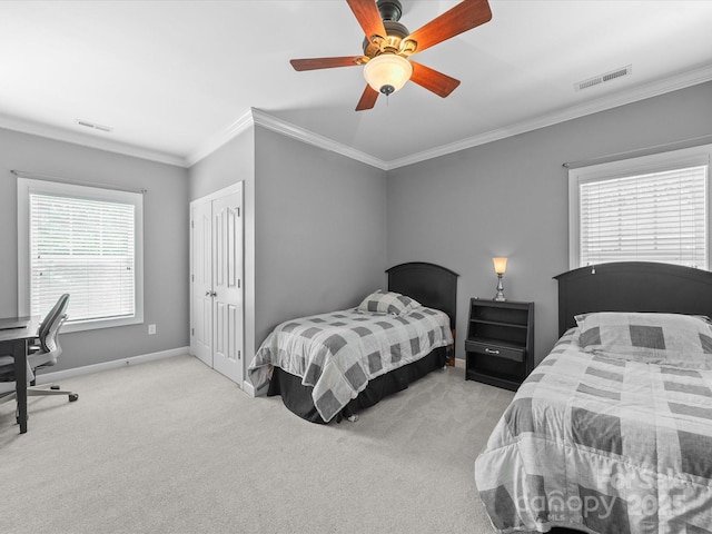 1808 Mill Chase Ln, Waxhaw, NC 28173 - carpeted bedroom with ornamental molding, a desk, ceiling fan, and a closet