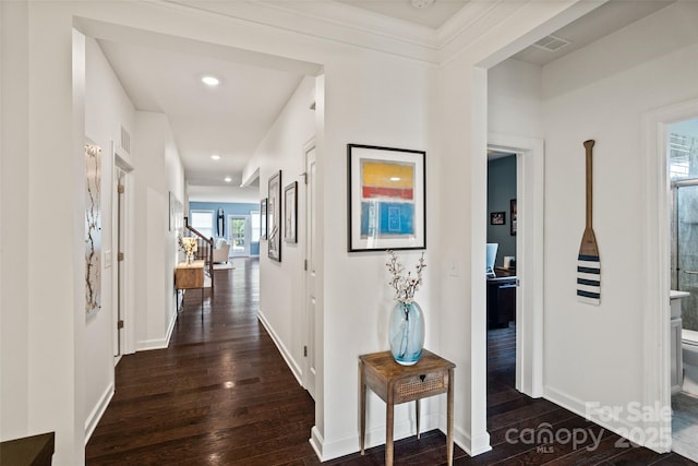 17733 Burnt Hickory Dr, Charlotte, NC 28278 - hall with dark wood finished floors and recessed lighting