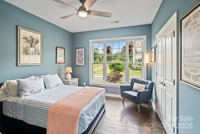 17733 Burnt Hickory Dr, Charlotte, NC 28278 - bedroom with wood-type flooring and ceiling fan