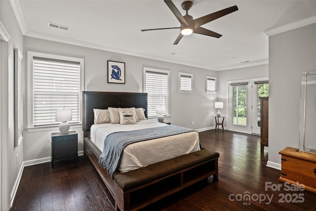 17733 Burnt Hickory Dr, Charlotte, NC 28278 - bedroom featuring crown molding, hardwood / wood-style floors, and ceiling fan