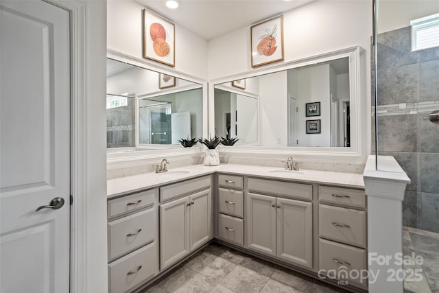 17733 Burnt Hickory Dr, Charlotte, NC 28278 - full bath with double vanity and a tile shower