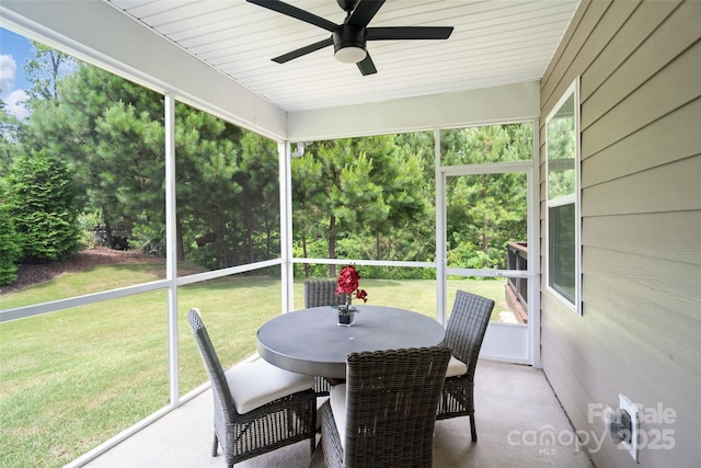 17733 Burnt Hickory Dr, Charlotte, NC 28278 - sunroom / solarium featuring a ceiling fan, outdoor dining area, and healthy amount of natural light