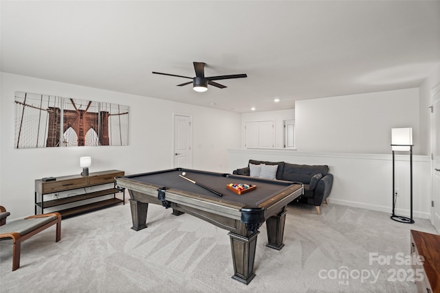 17733 Burnt Hickory Dr, Charlotte, NC 28278 - playroom featuring carpet floors, ceiling fan, billiards, and recessed lighting