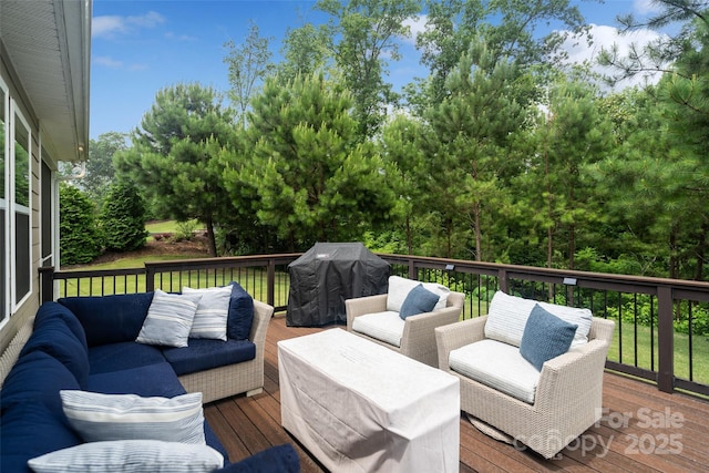 17733 Burnt Hickory Dr, Charlotte, NC 28278 - wooden deck featuring an outdoor living space and area for grilling