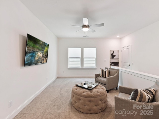 1120 Idyllic Ln, Waxhaw, NC 28173 - living area featuring light carpet and ceiling fan