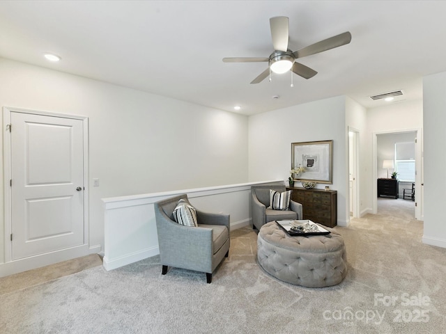 1120 Idyllic Ln, Waxhaw, NC 28173 - living area featuring carpet floors, ceiling fan, and recessed lighting
